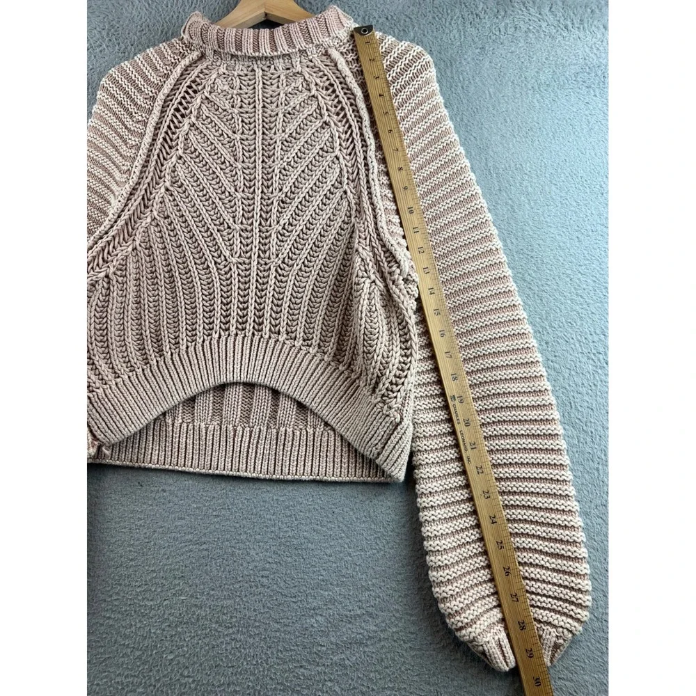 Free People On A Boat Sweater XS Pink Cotton Chunky Knit Mock Neck